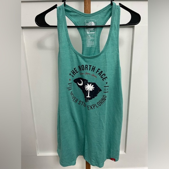 The North Face Women’s Never Stop Exploring Slim Fit Green Graphic Tank sz Med - Picture 1 of 6